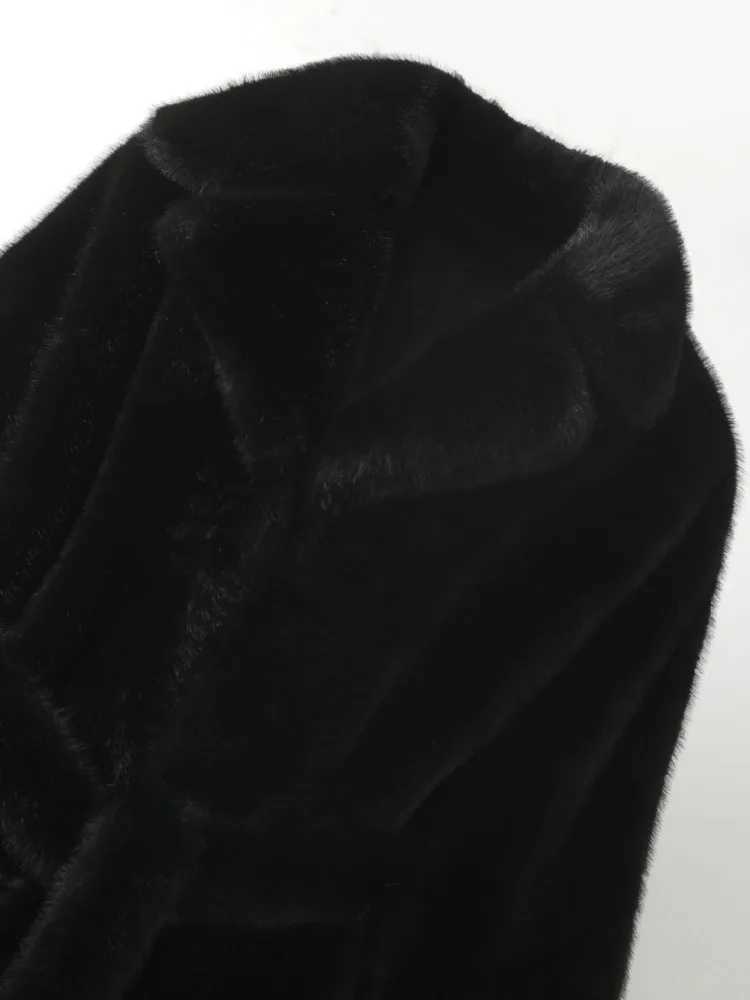 ZMEENNA Womens Elegant Faux Fur Coat Long Sleeve Lapel Collar Winter Warm Outerwear Tie Waist Overcoat Black Classic ZM3358T251201