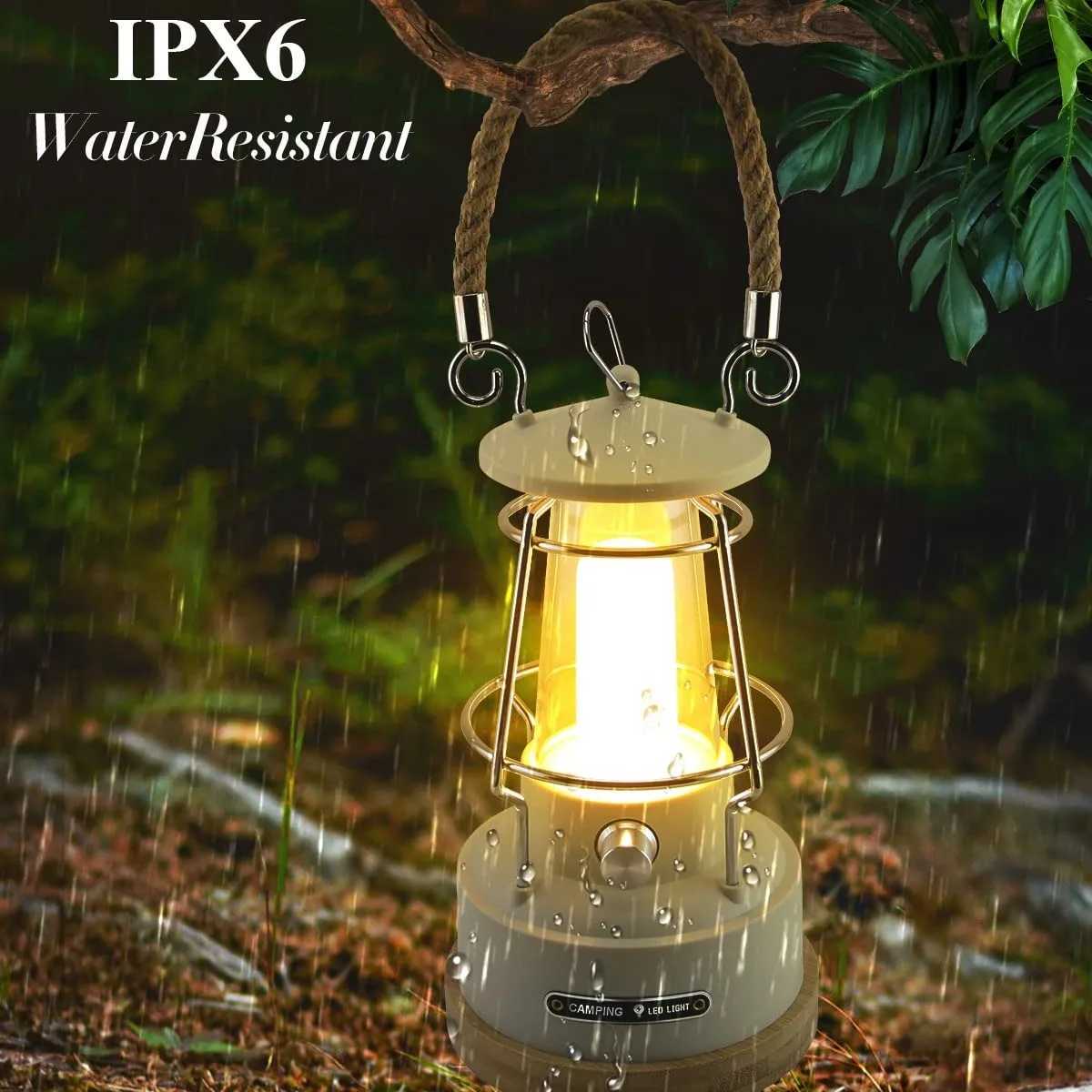 VN Retro Handle Camping Lantern Rechargeable Dimmable LED Vintage Lanterns Battery Powered Waterproof LED Retro Camping Lights M251201