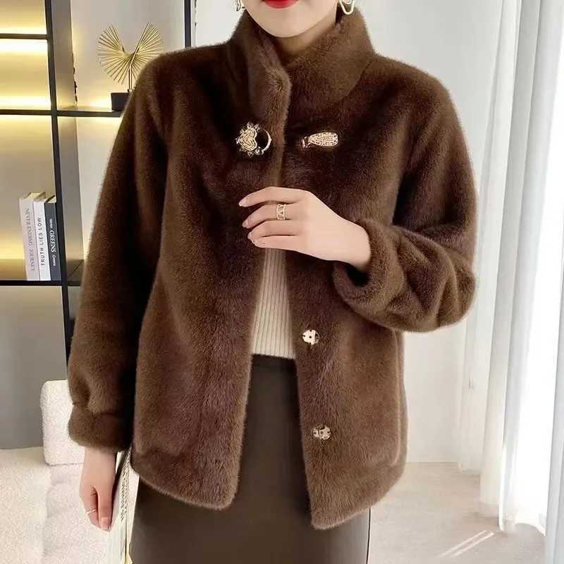 2025 Winter New Mink-Like Coat Women Fur Jacket Thickened Stand-UP Collar Outwear Short Mink Velvet Overcoat Female Fashion TopsT251201