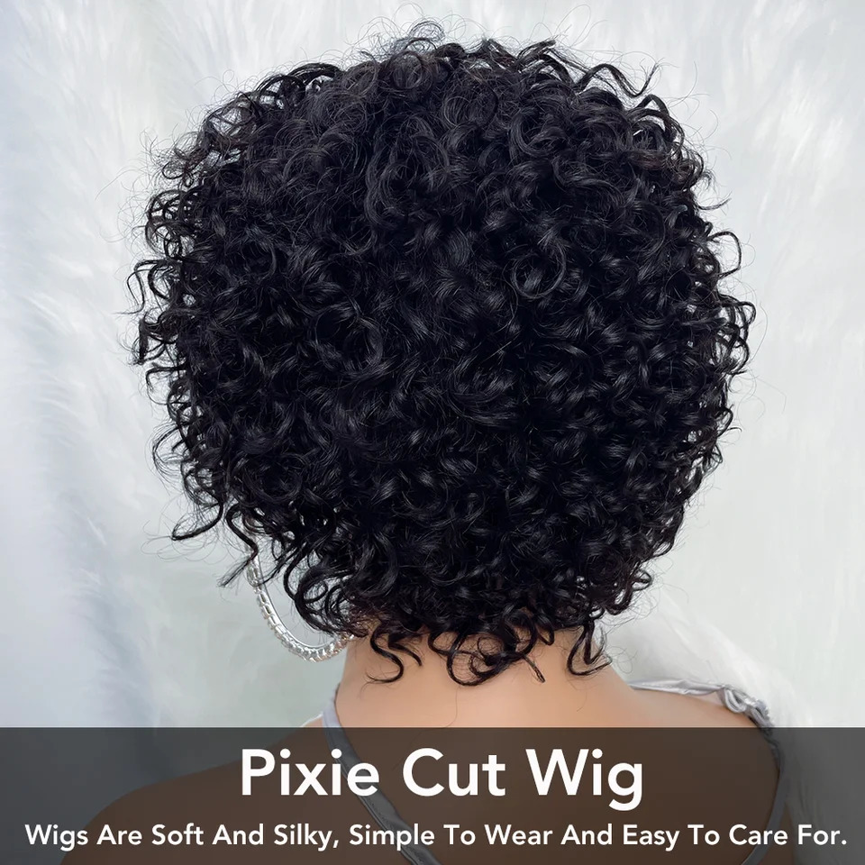 Pixie Cut Human Hair Wigs For Black Women Afro Rose Curly Funmi Glueless Wigs with Bangs Short Bouncy Curly Bob Wig With Bangs 251201
