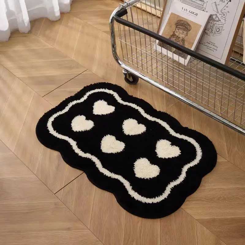 VIKAMA Short e Dirty Resistant Rug Black and White Floral Scandinavian Style Living Ro Study He Decoration H251129