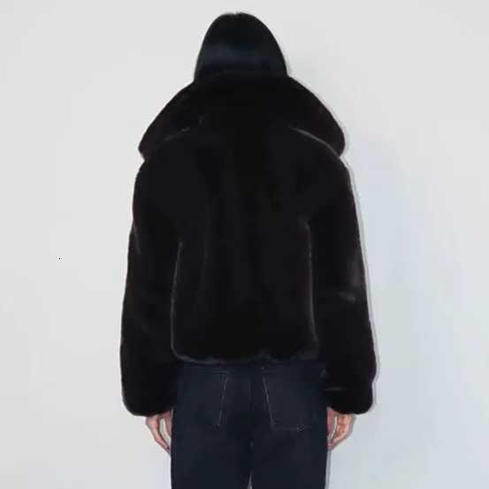 Black Winter Women Artificial Fur Jacket Stand Collar Zipper Eco Fur Coat For Lady Coat Thickened Thermal Female Fluffy Fur CoatT251201