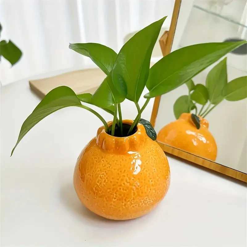 1pc Fashion Orange Design Ceramic Vase Suitable For Hydroponics - Perfect Cho For Living Ro And Off Decoration Y251201