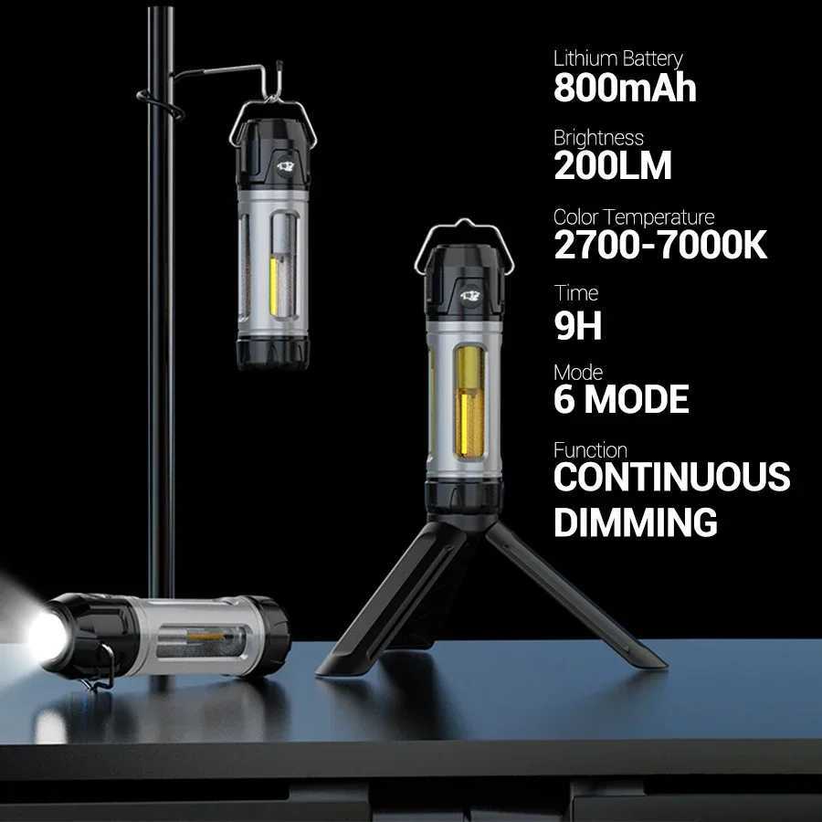 Super Bright Outdoor Hiking Fishing Tent Lamp 800mAh Rechargeable Dual Light Source Tent Light Camping Lantern Emergency Torch M251201