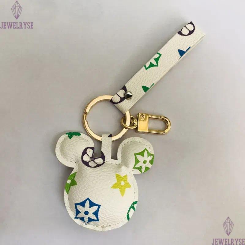 Fashion Mouse Designer Keychains Accessories PU Leather Animal Flower Print Pendants Bag Charms Key Chains Ring Cute Car Keyrings Holder
