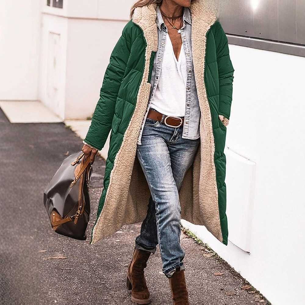 2025 Winter Fashion Coats Womens Cozy Plain Long Sleeve Jacket For Women Hooded Fleece Lining Side Pockets Casual Clothes WearT251201