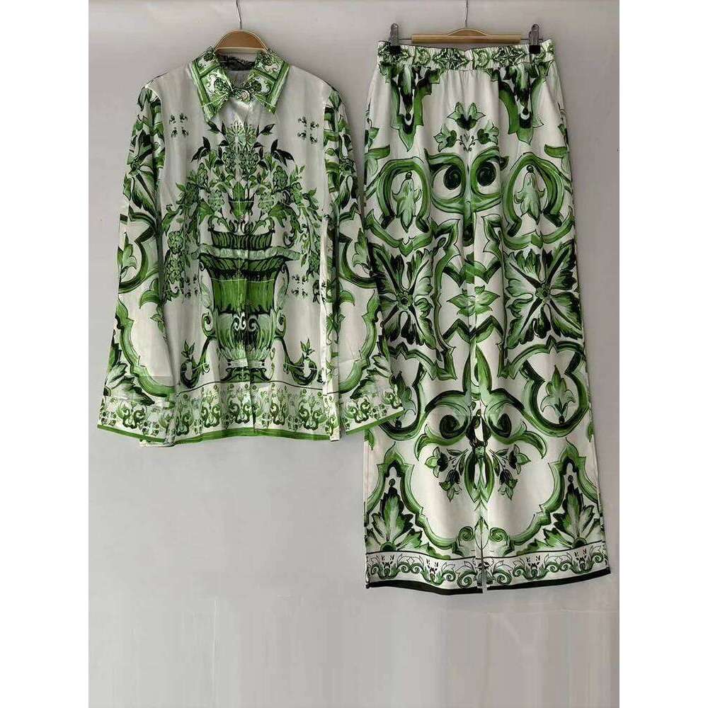 Women's Wear Luxury Printed Loose Long-Sleeved Shirt Spring And Summer Women's Two-Piece Suit+Elastic Waist Straight Pants Casual Suit
