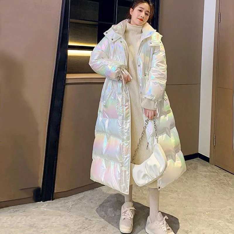 2024 New Winter Womens Down Jacket Bright Face Bright Color No-wash Hooded Over The Knee Long Plus Size Thick Padded JacketT251201