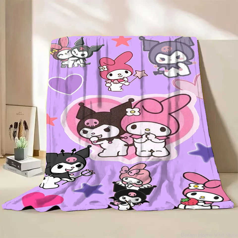 Sanrio Kuromi Flannel Throw Blanket for Home Bedroom Bed Sofa Home Office Travel Childrens Cover Blanket Kids Winter Warm Gifts H251201