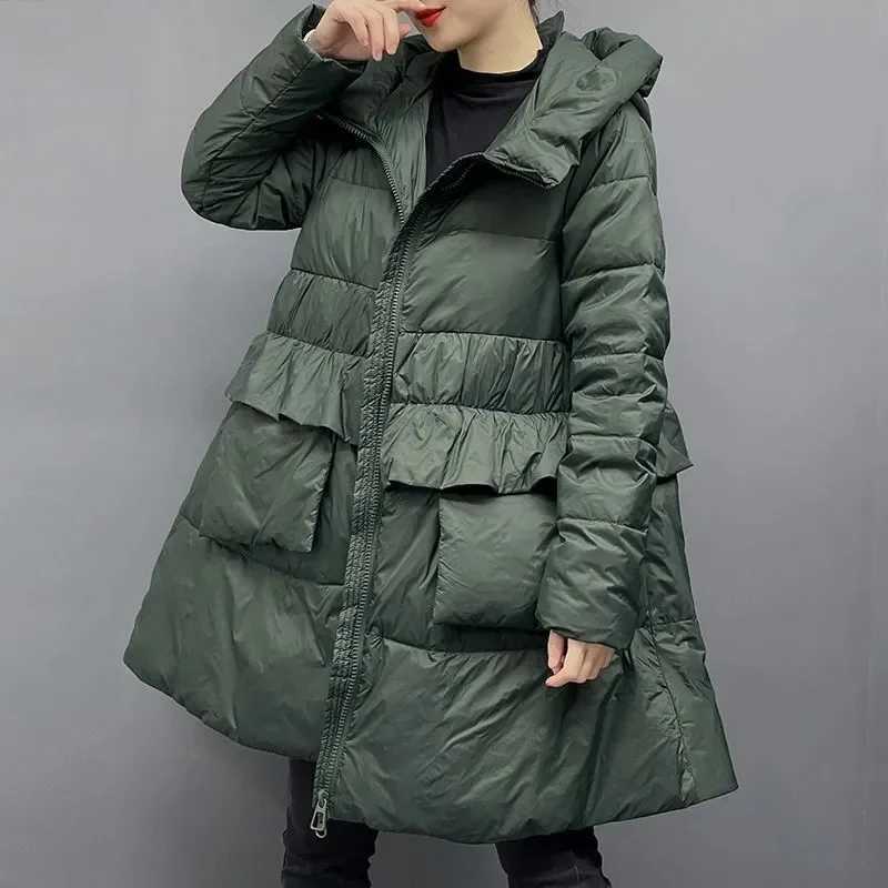Korean Winter Down Cotton Jacket 2024 New Women Parkas Puffer Jacket Hooded Long Fluffy Loose Snow Wear Puffer Coat Bread JacketT251201