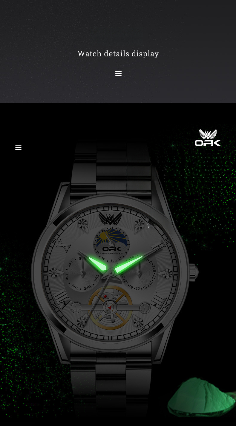 OPK Free Shipping New Designer Watch Dropshipping Fake Tourbillon Steel Band Calendar Luminous Quartz Watch Men's Watch Male Watch