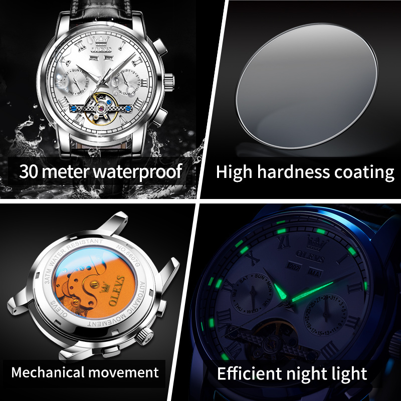 OLEVS Designer Outdoor Men's Sports Luxury Waterproof Fashion Fully Automatic Mechanical Watch Business Skull Classic Luxury Watch Free Shipping 