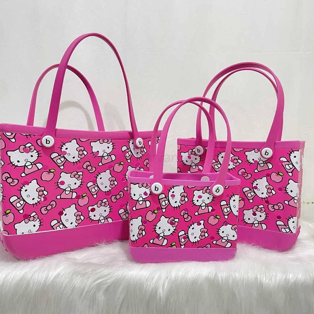 Sanrio Extra Large Boggs Beach Bag Hello Kitty Summer EVA Beach Basket Women Picnic Tote Bag Holes Waterproof Handbag Shoulder Bag H251201