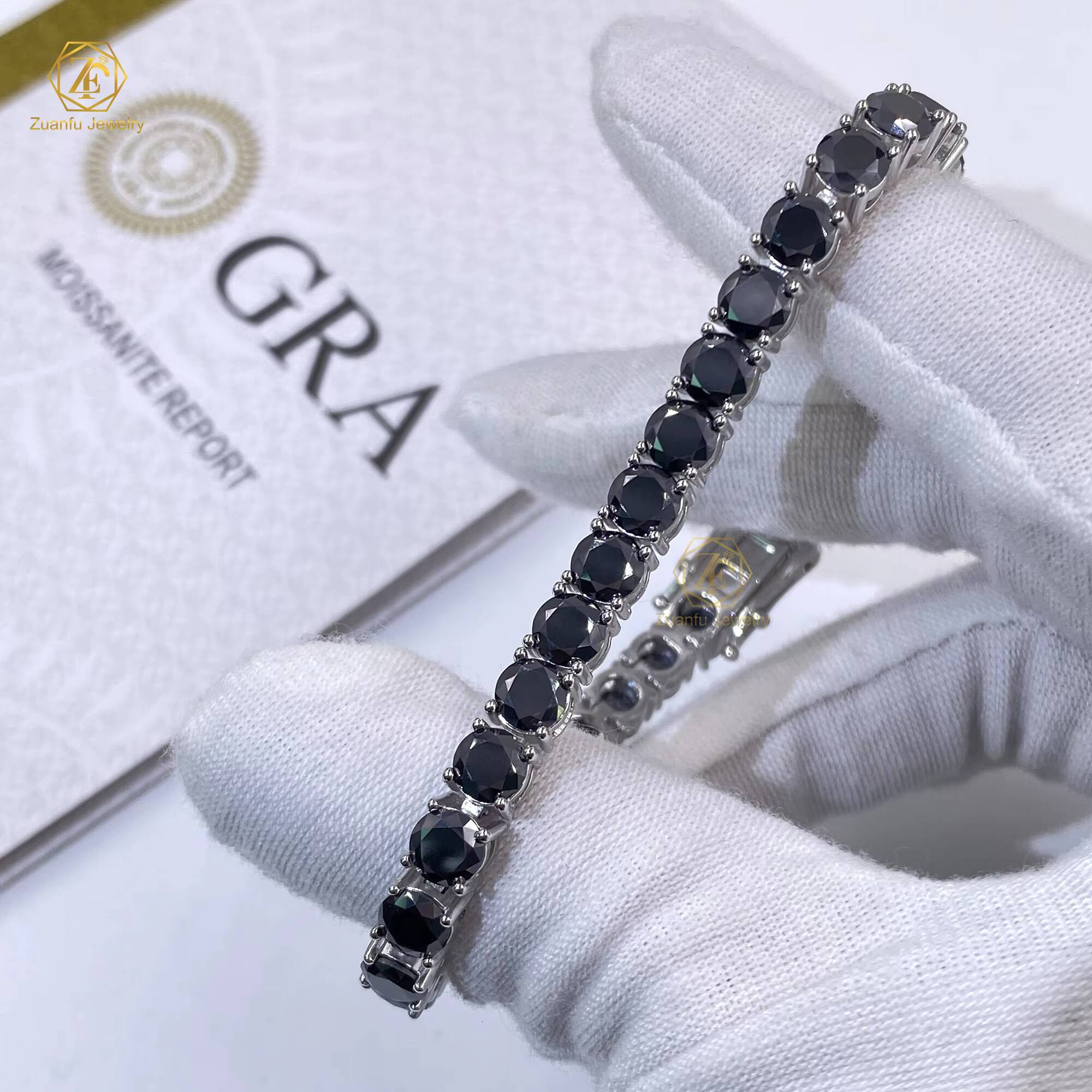 HipHop Jewelry Men/Womens S925 Silver 2mm/3mm 7inches Black Color Tennis Chain Bracelet Moissanite Elegant 7inches Black Color