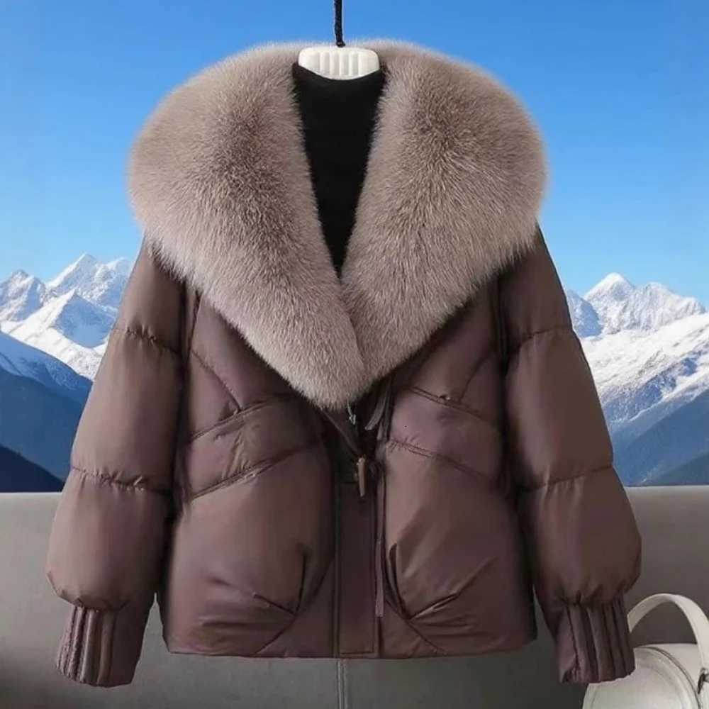 Winter Womens Cotton-Padded Jacket Large Fur Collar Thickened Short Warm Coat down Filled Anti-Fur for Short PeopleT251201
