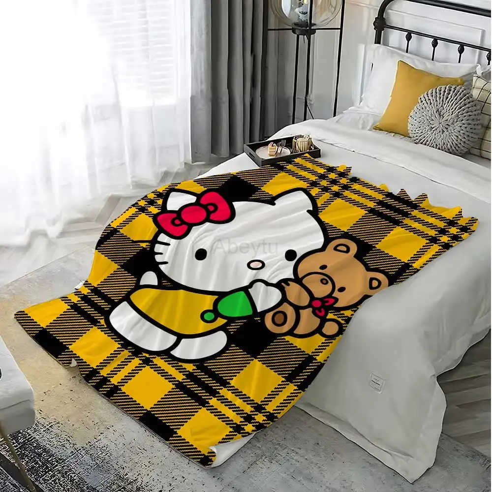 Sanrio Cute Throw Blanket for Sofa Decoration Kawaii Cat Hellos Luxury Blankets Throws Home Interior Fluffy Plaid Microfiber Bedding H251201