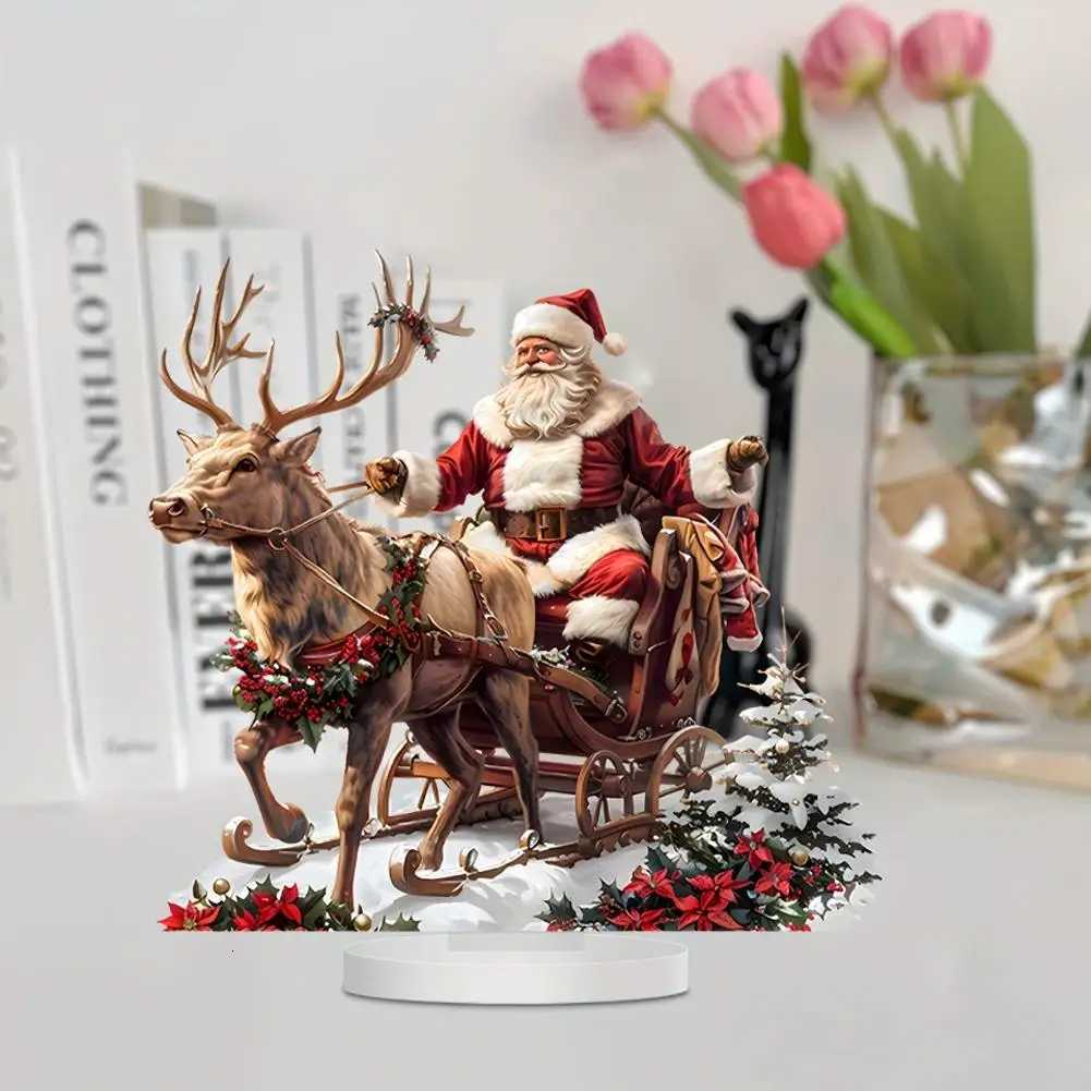 Sleigh Santa Claus Reindeer Sled Tabletop Decoration with Base 2D Acrylic Christmas Ornaments 2025 Xmas Navidad Party Supplies H251129