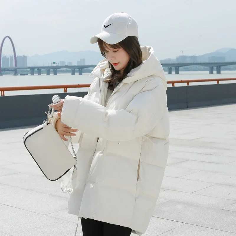 Winter New Style Puffer Jackets Women White Zipper Long Down Jacket Woman Korean Loose Hooded Bubble Coats FemaleT251201