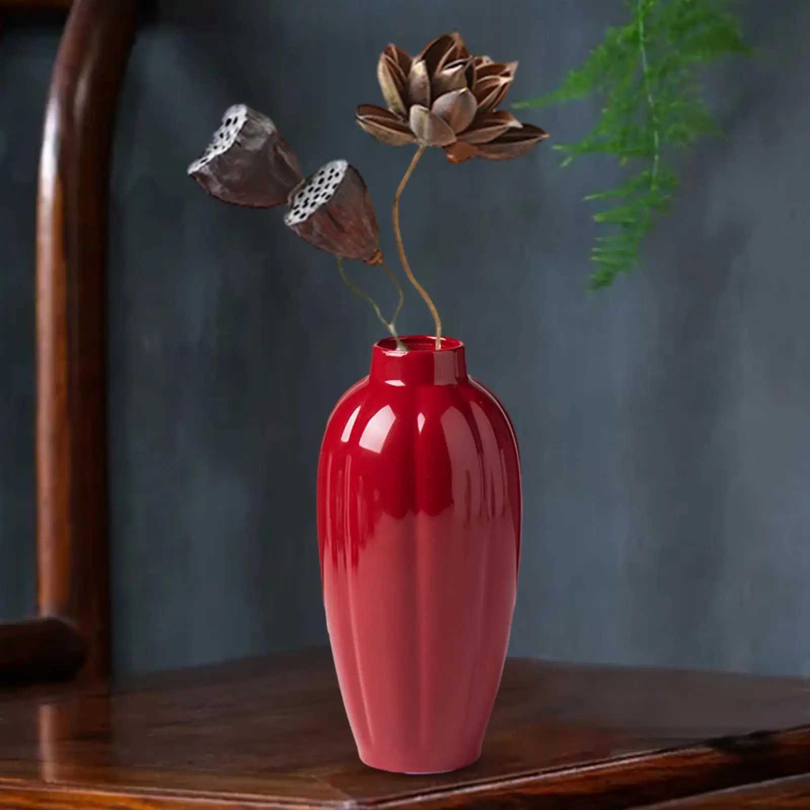 Ceramic Red Vase Desktop Ceramic Vase Rustic Small Red Vase Flower Vases for Bedro Kitchen Farmhouse He Off Y251201