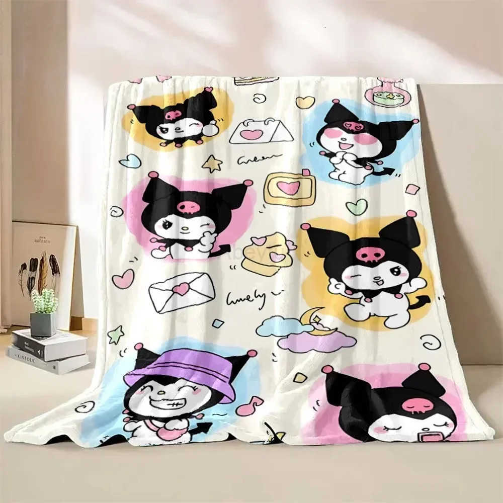 Sanrio Kuromi Flannel Blanket Children Soft Quilt Thicken Plush Nap Blanket Cartoon My Melody Sofa Blanket Child Adult Gift H251201