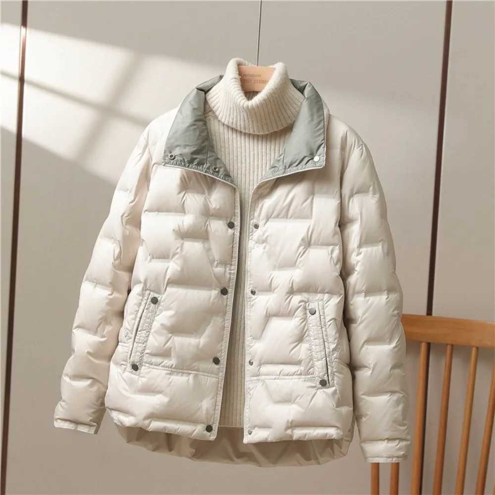 Autumn Winter Women White Duck Down Coat Casual Lapel Single Breasted Jacket Fashion Light Puffer Parka OutwearT251201