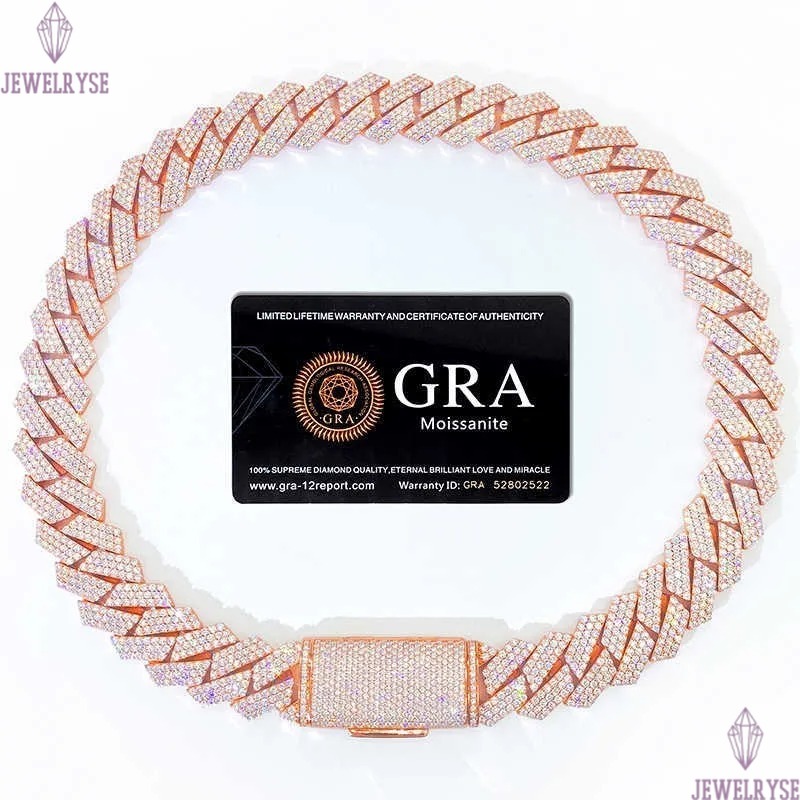 Bracelet Designer Jewelry Cuban k High Quality 3 Rows VVS Moissanite Dia Chain White Rose Gold Plated Hip-hop Chains for Men Necklace