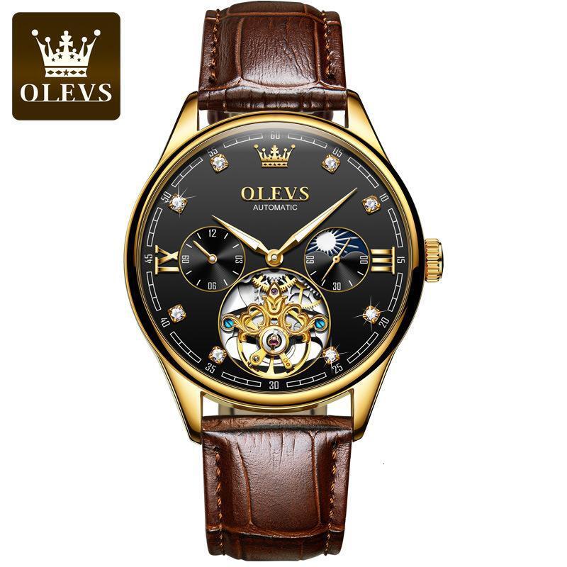 OLEVS Designer Luxury Men's Waterproof Watch Versatile Exquisite Leather Strap Mechanical Watch Men's Multi Code Table Business Watch Free S