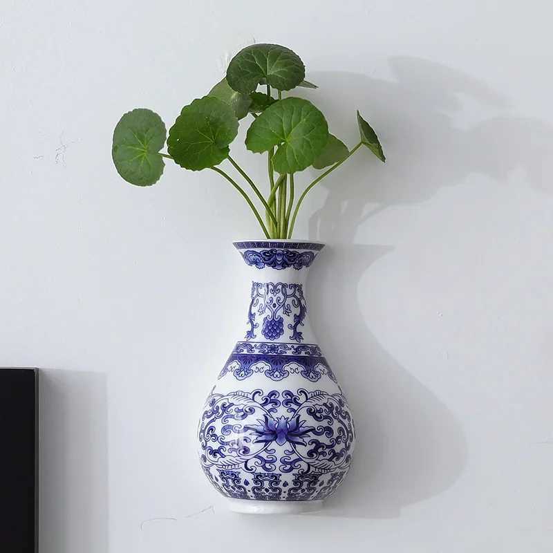 Ceramic vase antique blue and white porcelain flower container lucky bamboo living ro and he decoration wall hanging Y251201