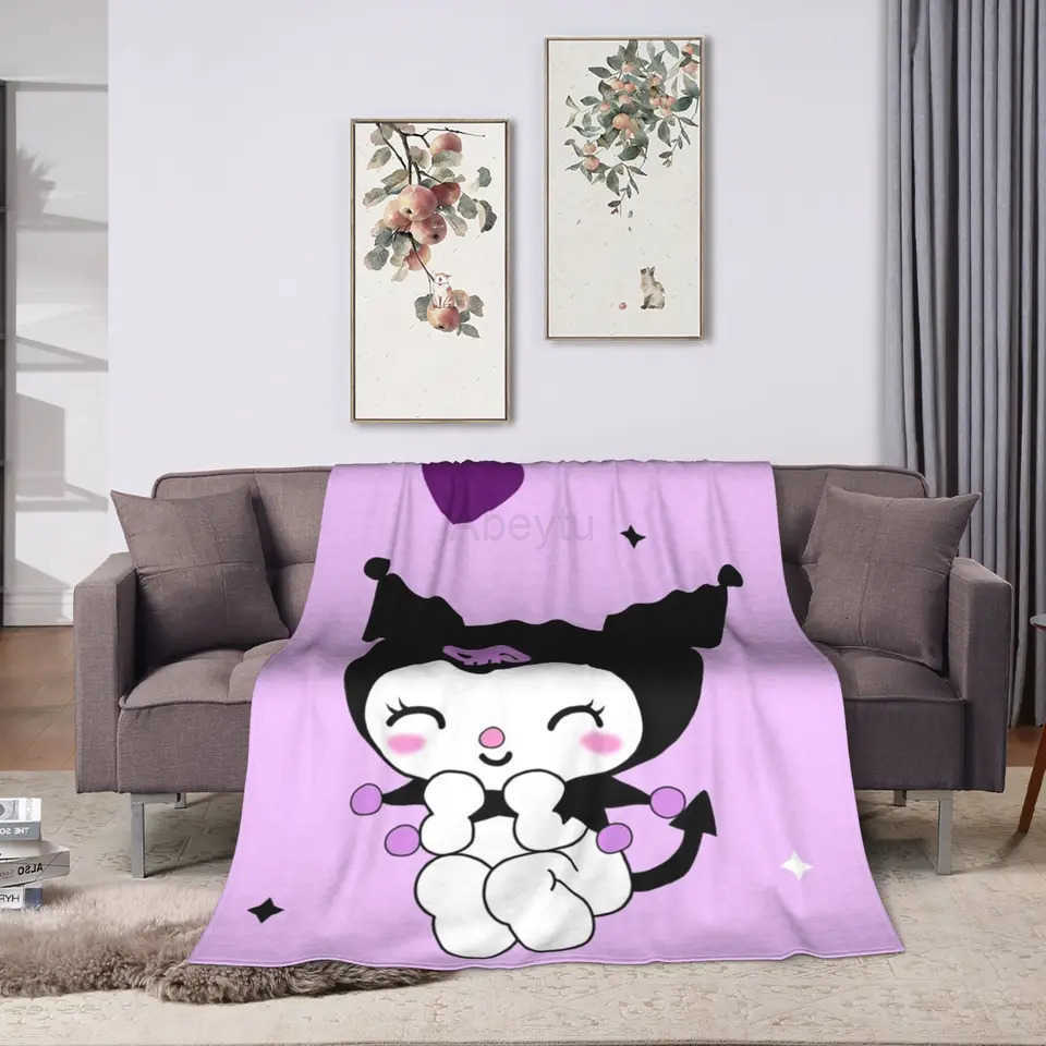 Sanrio Sanrios Kuromis Soft Warm Blankets Purple Loves Girls Boys Plush Throw Blanket Pattern Bedroom Flannel Bedspread Sofa Bed Cover H251201