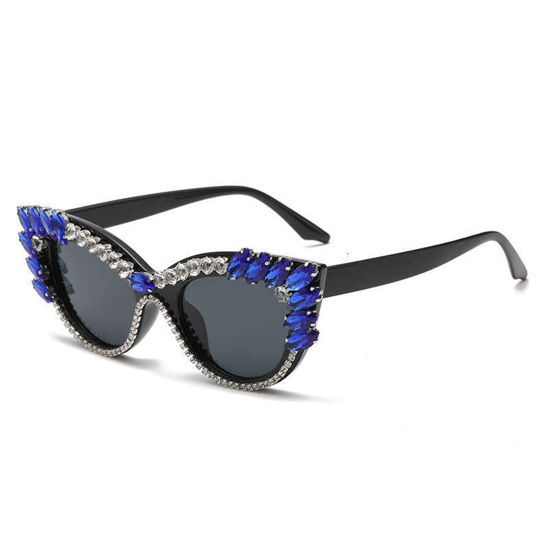 European and American Style Diamond-Studded Personality Fashion Cat Eye Large Diamond Glasses Women's Water Drop Shape Catwalk Sunglasses UV Prot