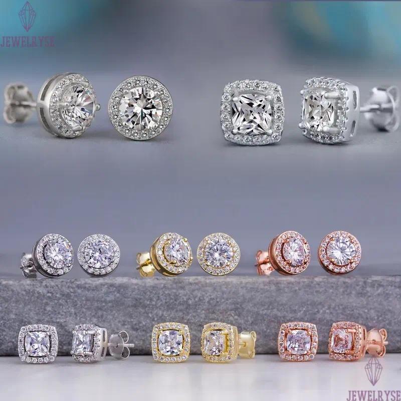 Cubic Zircon Diamond Stud Earrings Charm Designer Jewelry Silver Gold Crystal Round Square Love Heart Ear Rings Engagement Wedding Gift for woman Fine