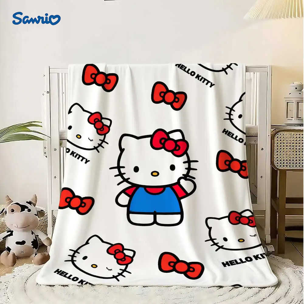 Sanrio Kawaii Hellos Cat Nap Blanket Sofa Winter Fluffy Soft Blankets for Bed Home Bedroom Decoration Bedspread the Throw Warm Knee H251201