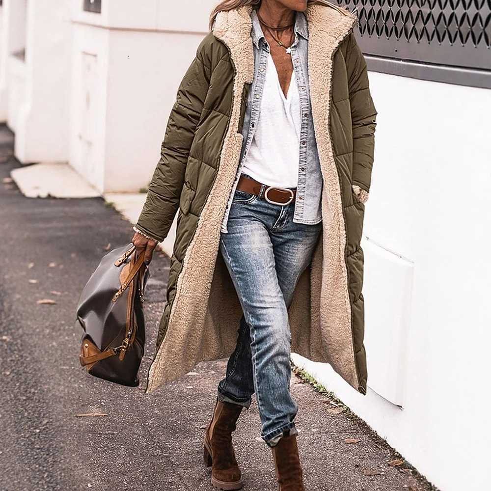 2025 Winter Fashion Coats Womens Cozy Plain Long Sleeve Jacket For Women Hooded Fleece Lining Side Pockets Casual Clothes WearT251201