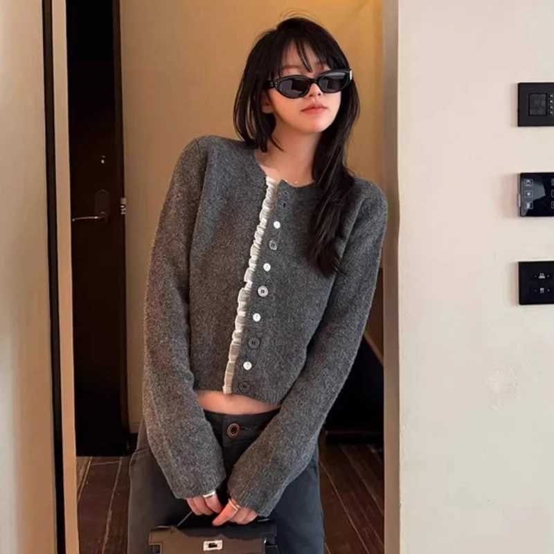 Sweet Korean O Neck Solid Color Lace Soft Womens Sweater Cardigan Spring Autumn New Fashion Versatile Long Sleeved Lady Coat M260306