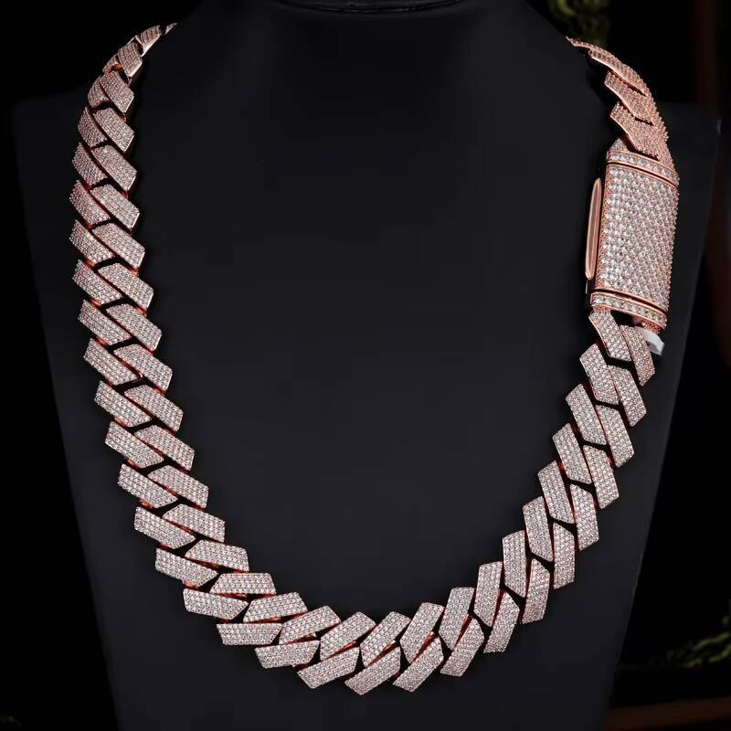 Wholesale Price Heavy Silver Weigh 20mm 4rows VVS Moissanite Diamond Rose Gold Plated Cuban Link Chain for Man Hip Hop Necklace