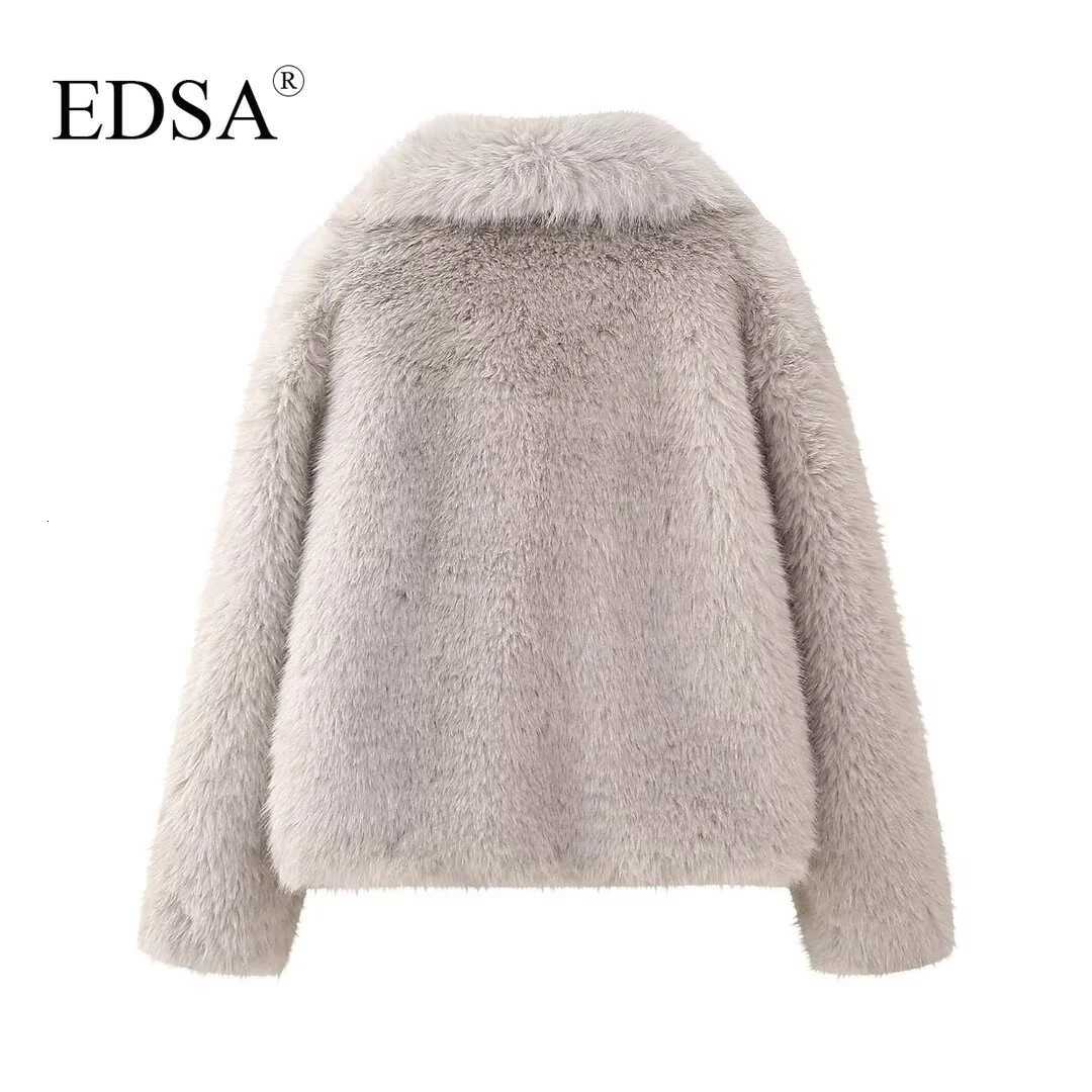 EDSA Women Fashion Faux Fur Jacket Vintage Turn-Down Collar Long Sleeve Coat Autumn Winter Woman Elegant StreetwearT251201