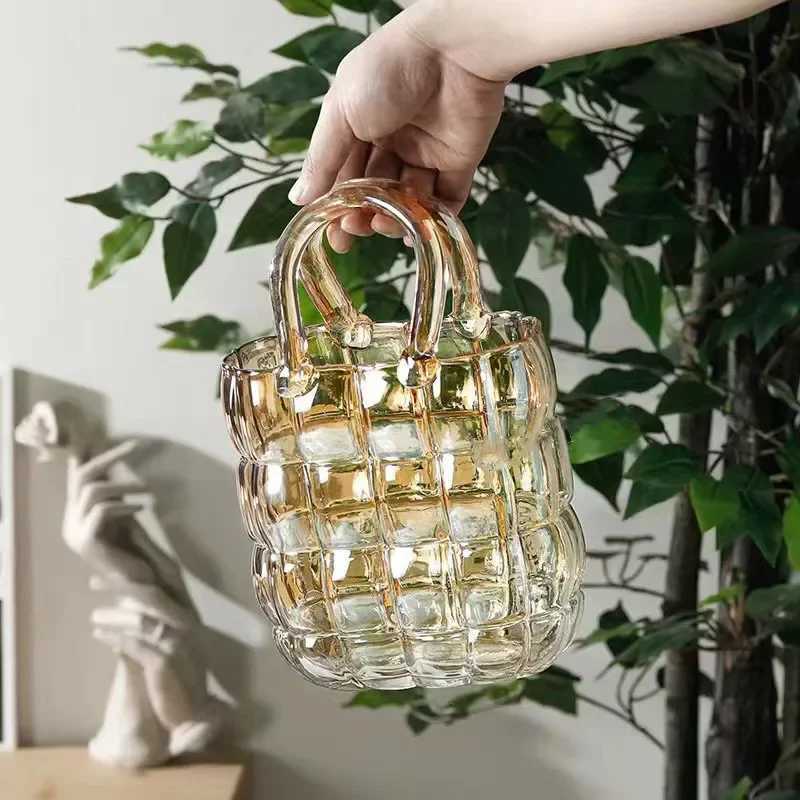 Clear Vase Bag Handbag Basket Transparent Terrarium Flower Floral Arrangement Accessories Living Ro Decoration Y251201