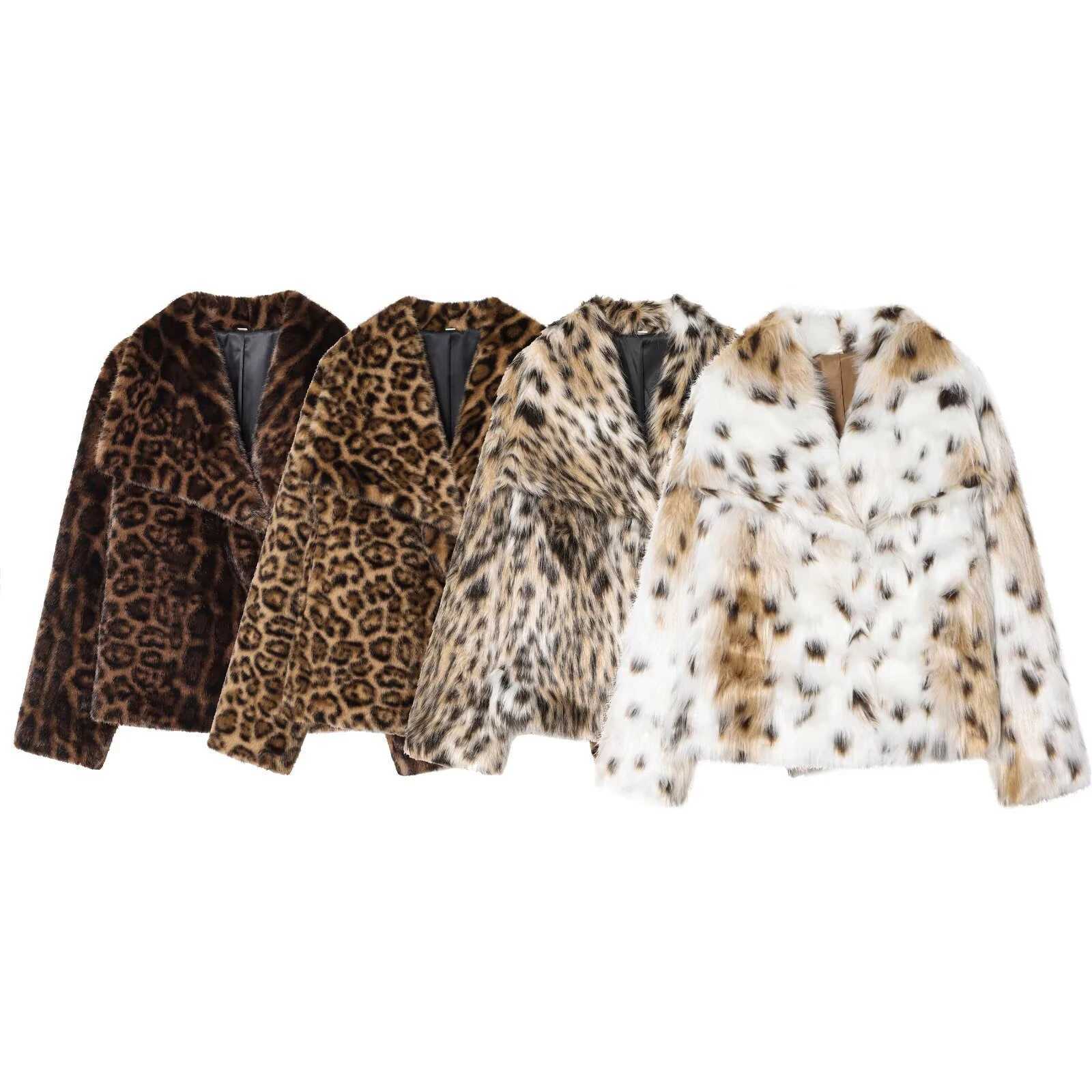 European and American style womens fashion temperament artificial leopard print fur effect short jacketT251201