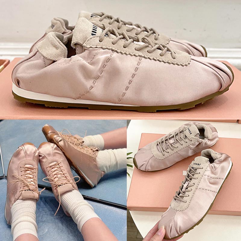 Designer Women Plume Satin Sneakers Fashion Designer Sports Shoes Lace up speeding Fabric lining Rubber Sole Casual Comfortable Ultra Light Womens Ballet Shoes