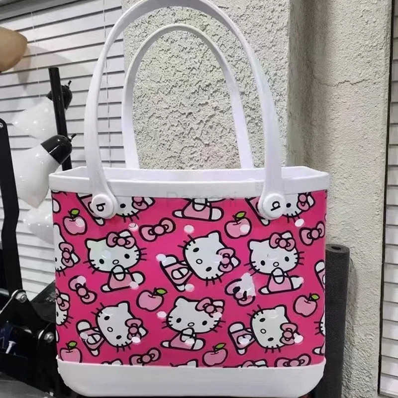 Sanrio Extra Large Boggs Beach Bag Hello Kitty Summer EVA Beach Basket Women Picnic Tote Bag Holes Waterproof Handbag Shoulder Bag H251201