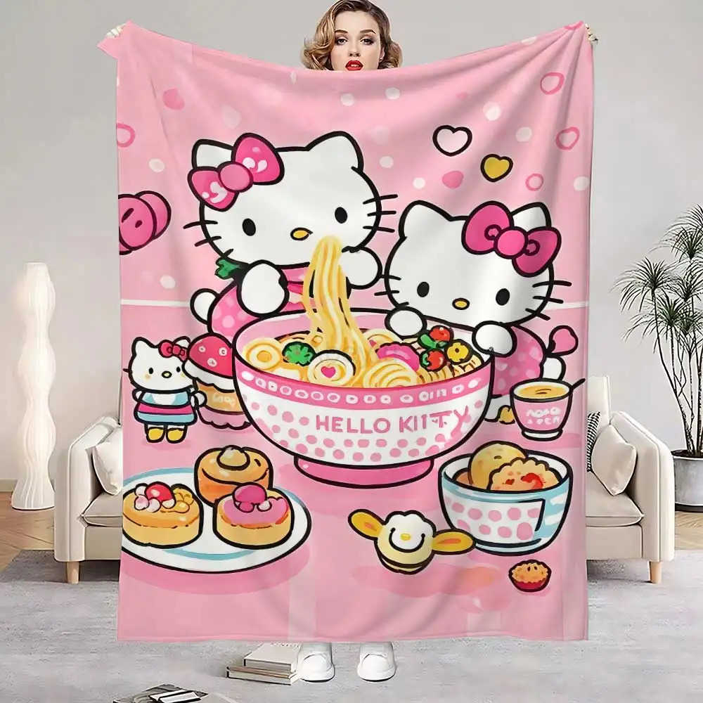 Sanrio Fluffy Soft Blankets for Winter Kawaii Cat Hellos Personalized Blanket School Microfiber Bedding Home Interior Bed Throw Sofa H251201
