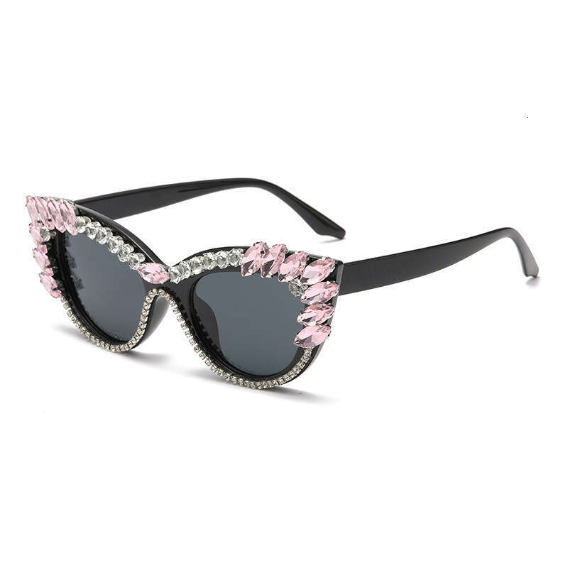 European and American Style Diamond-Studded Personality Fashion Cat Eye Large Diamond Glasses Women's Water Drop Shape Catwalk Sunglasses UV Prot