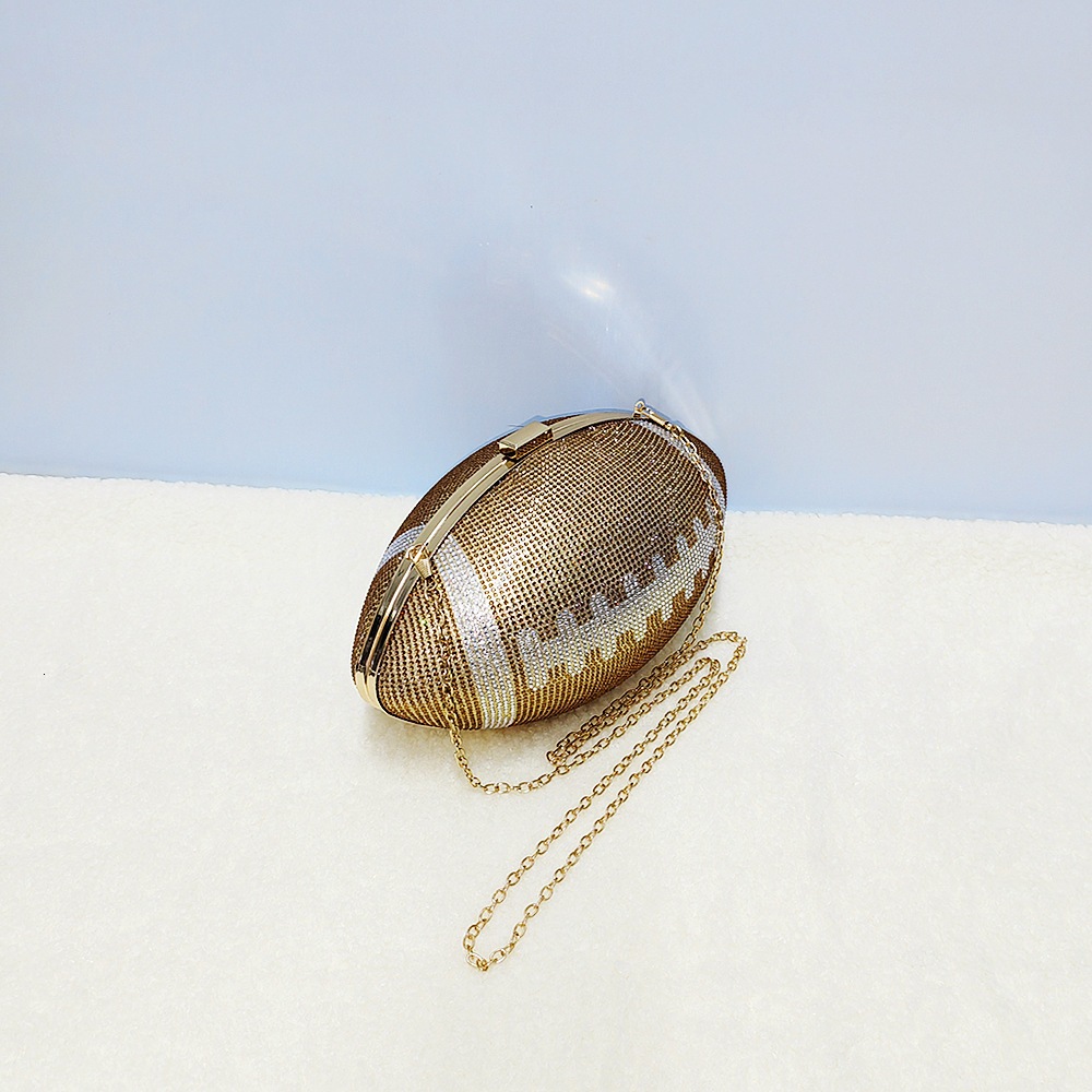 Diamond Evening Clutch Purse Bag Bridal Bling Football Shape Handbag Trendy Fashion One-shoulder Lady Bags XA19H 220611