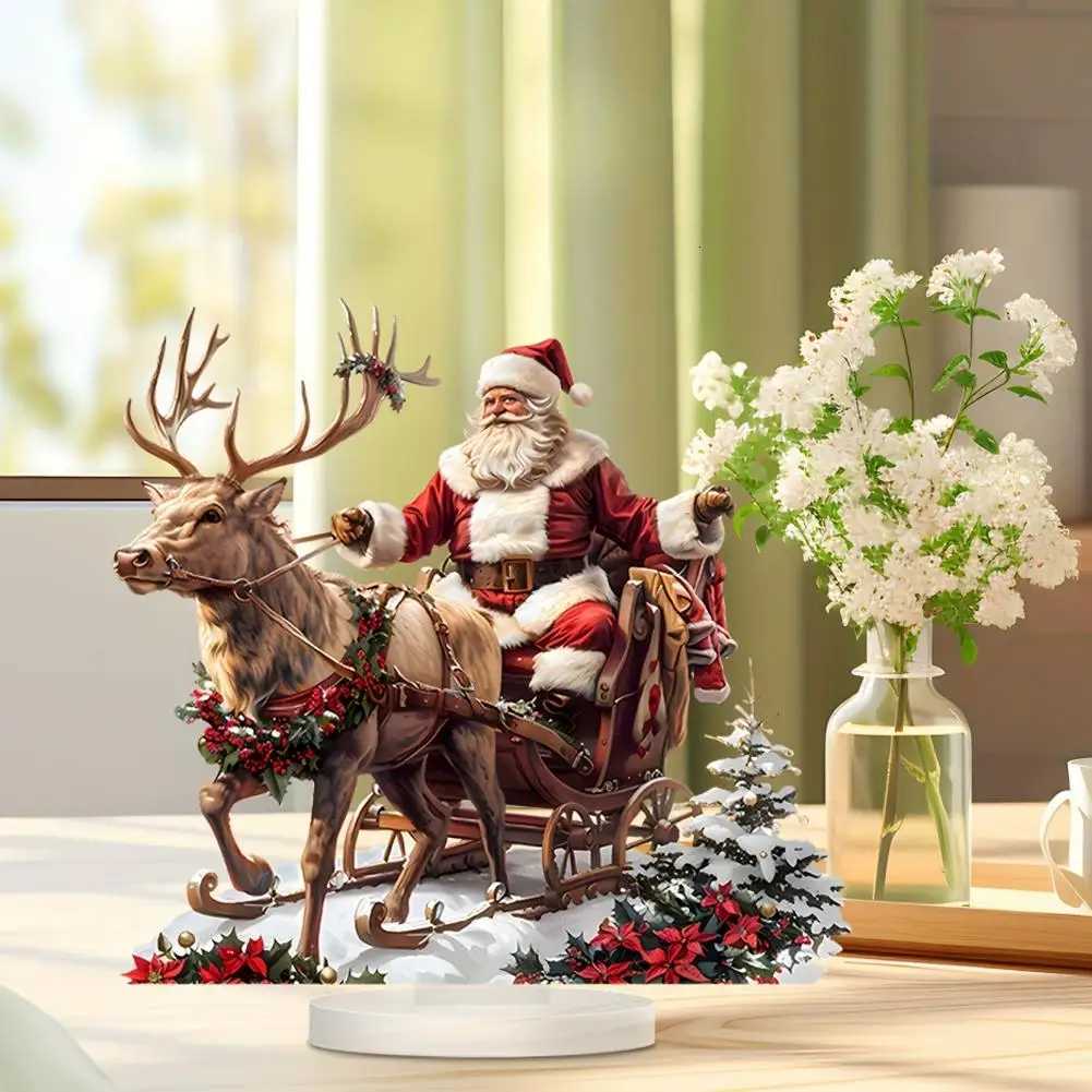Sleigh Santa Claus Reindeer Sled Tabletop Decoration with Base 2D Acrylic Christmas Ornaments 2025 Xmas Navidad Party Supplies H251129