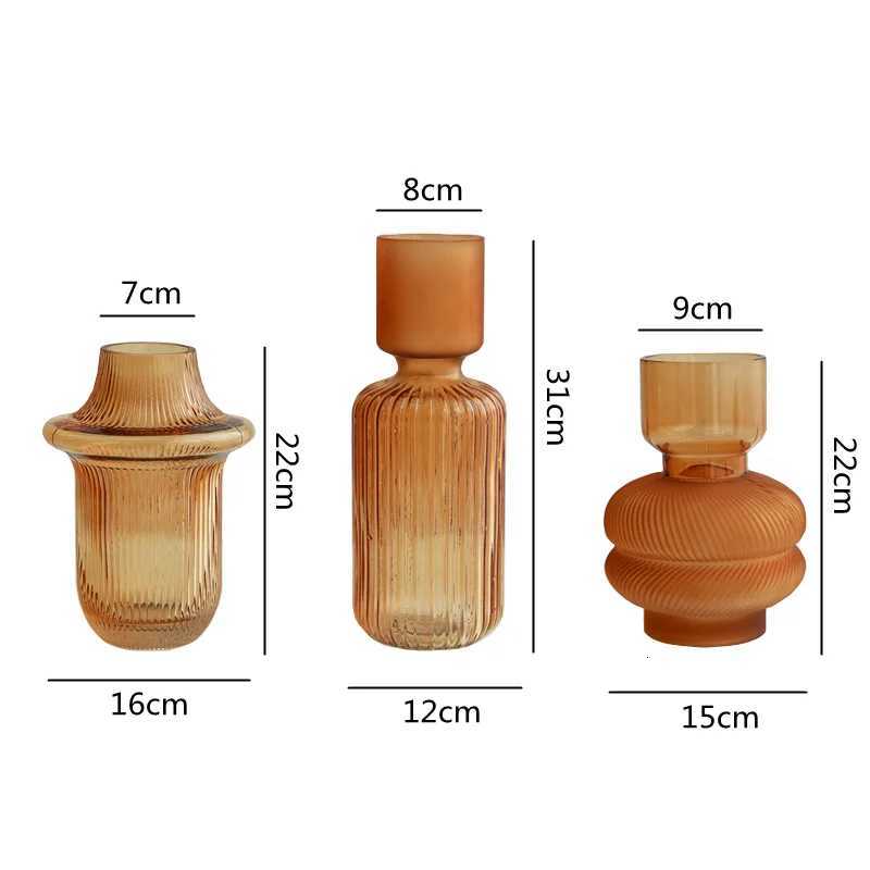 Frosted Vase Striped Transparent Flower Arrangement Hydroponic Accessories He Decoration Terrarium Vases Pots Y251201