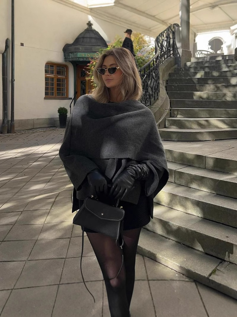 2024 Style Womens Autumn New Asymmetric Scarf Short Loose Knitted Coat Long Sleeve 241114