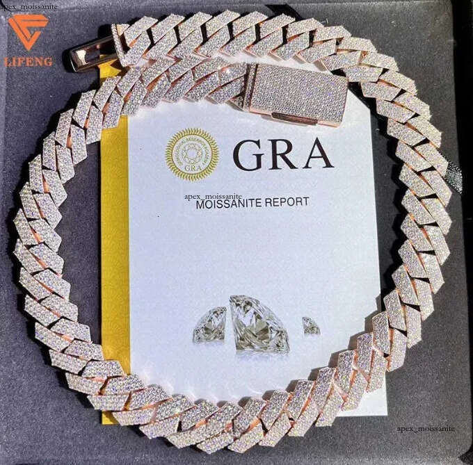Fashion Design Solid Sier Gra Moissanite 18mm 20mm Wide Dia Iced Out Pendant Necklace Cuban k Chain for Rapper 60