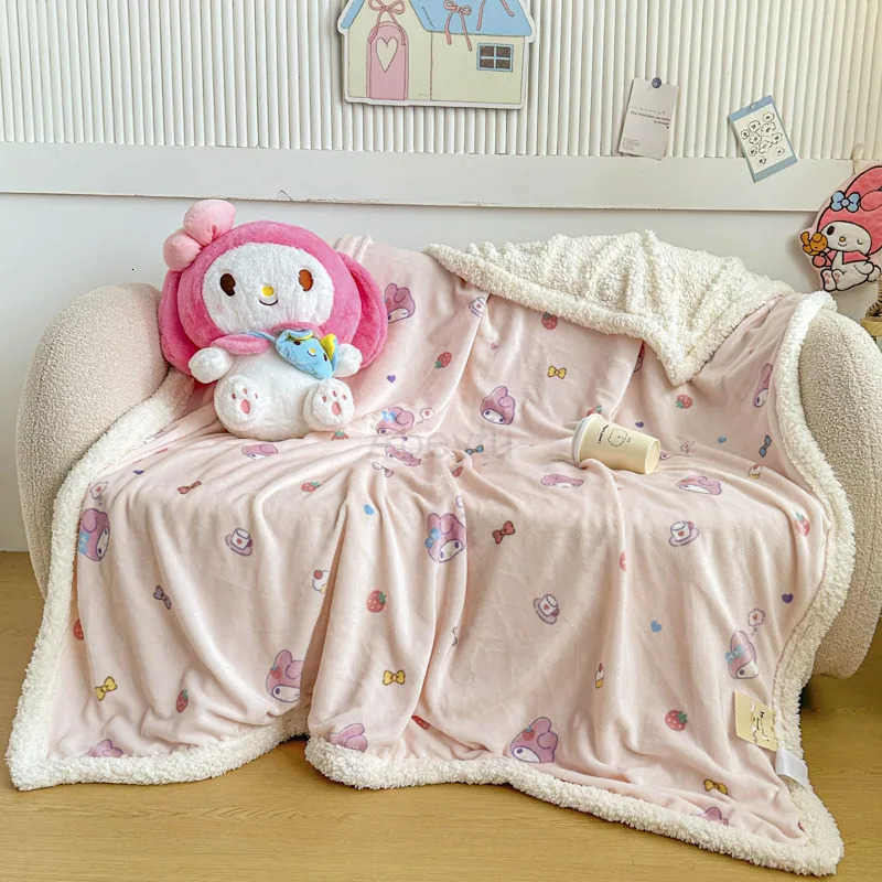 Sanrio Kawaii Kuromi Hello Kitty Autumn Winter Velvet Childrens Cartoon Cute Blanket Milk Velvet Thick Quilt Girls Gifts Toys H251201