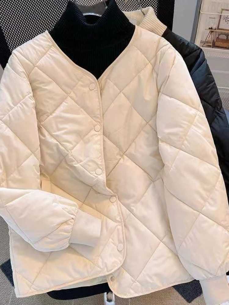 New in Winter Cotton-Padded Jacket for Women New Versatile Lightweight Rhombus Plaid Cotton-Padded Jacket Simple and StylishT251201