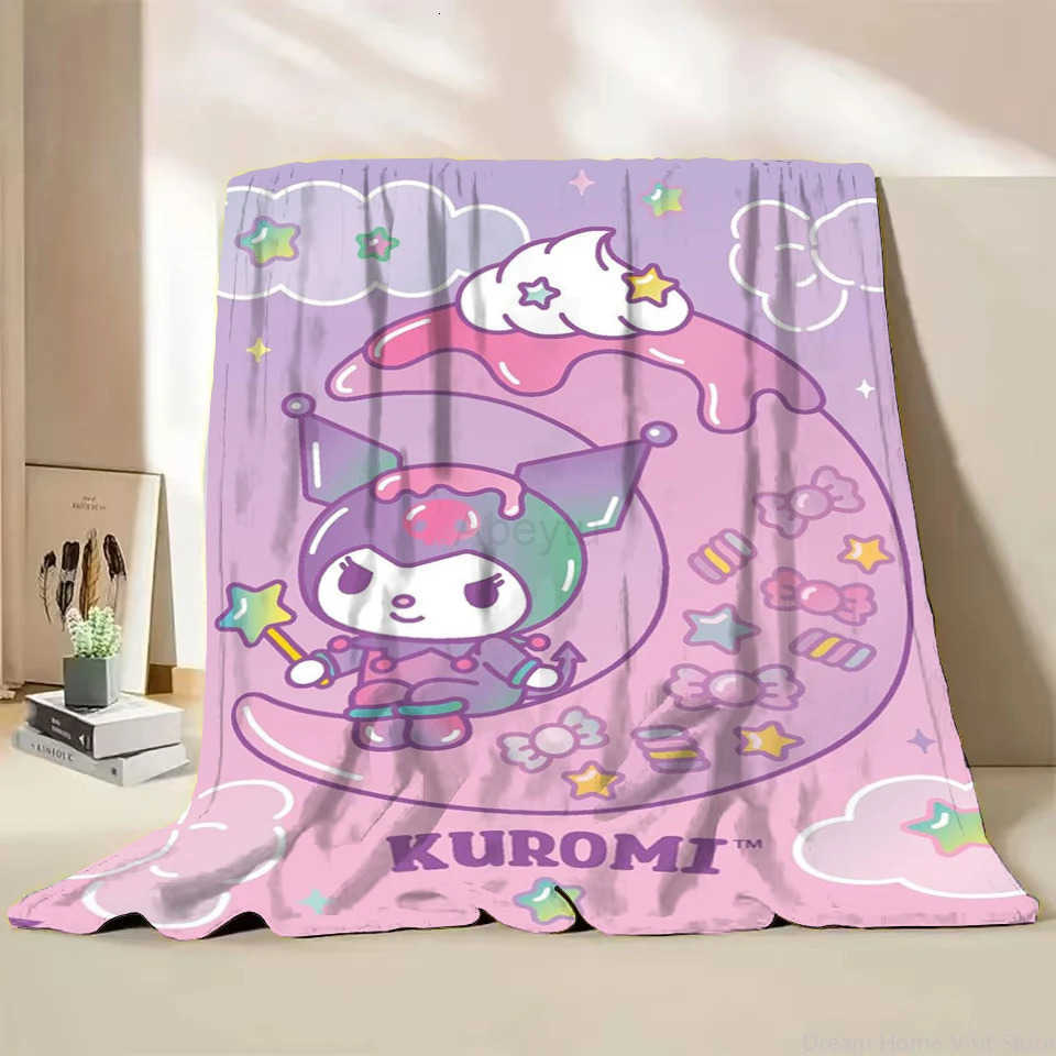 Sanrio Kuromi Flannel Throw Blanket for Home Bedroom Bed Sofa Home Office Travel Childrens Cover Blanket Kids Winter Warm Gifts H251201
